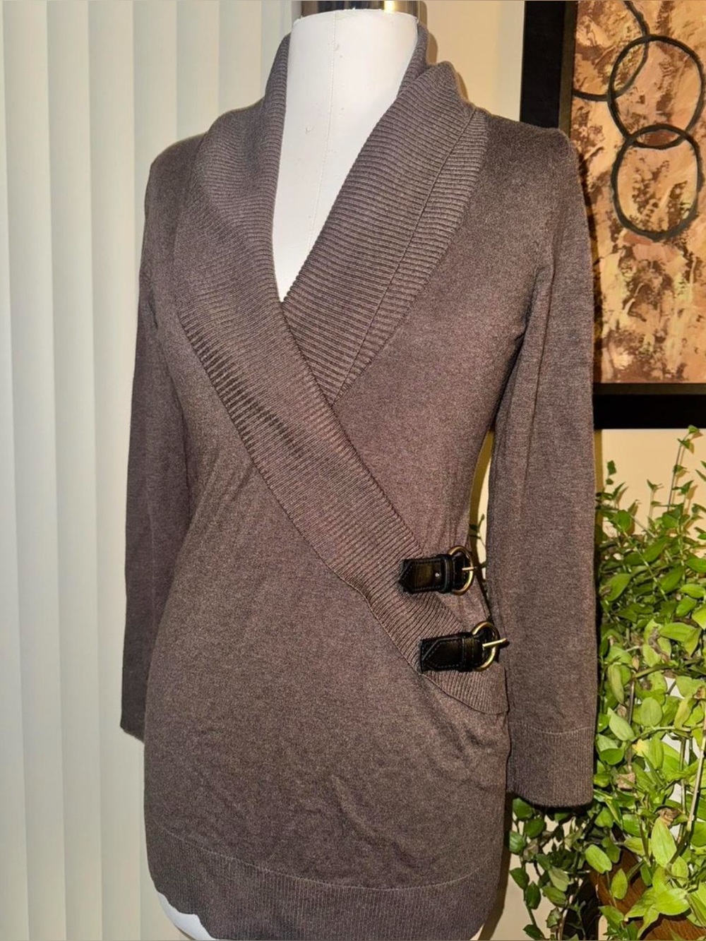 Vintage-inspired brown wrap sweater by INC International Concepts